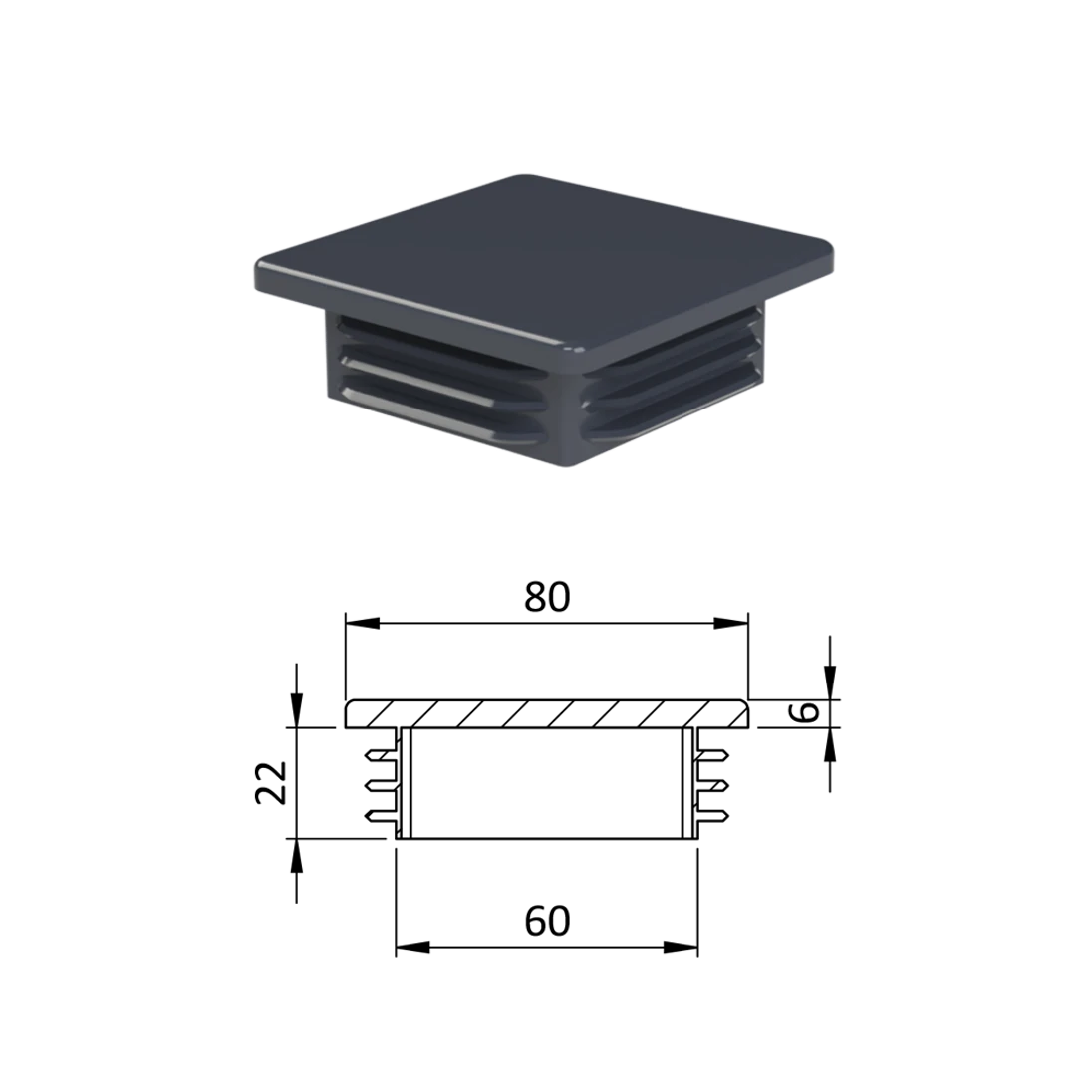 Krytka plastová 80 x 80 x 5 - 8 mm, antracit