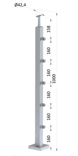 Nerezový stĺp, vrchné kotvenie, 5-radový priechodný