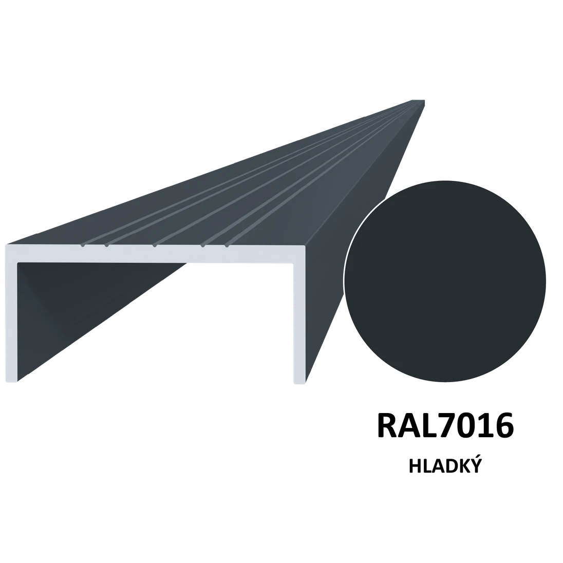 U profil 50 x 22 x 6000 mm, hliník, povrchová úprava RAL 7016