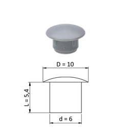 Vnitřní plastová krytka kulatá ø 10 mm, otvor ø 6 mm