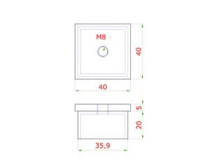 Ukončení na jekl 40x40mm, závit M8, broušená AISI304 - slide 1