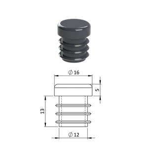 Vnútorná krytka guľatá ø 16 mm, plastová, antracit - slide 0