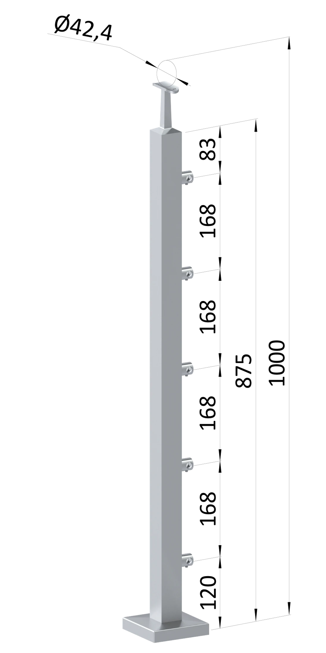 Nerezový stĺp, vrchné kotvenie, 5-radový priechodný