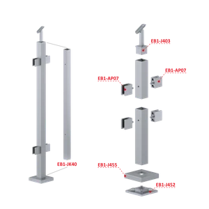 Nerezový stĺp, vrchné kotvenie, výplň: sklo, priechodný - slide 2