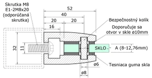Svorka plochá na jekl 40x40mm, sklo 8-12.76mm, broušená AISI304 - slide 4