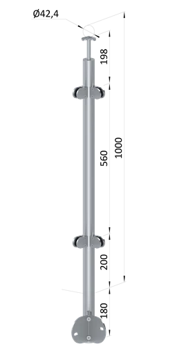 Nerezový stĺp, bočné kotvenie rohové, výplň: sklo