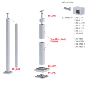 Nerezový stĺp, vrchné kotvenie, 5-radový M6 - slide 1
