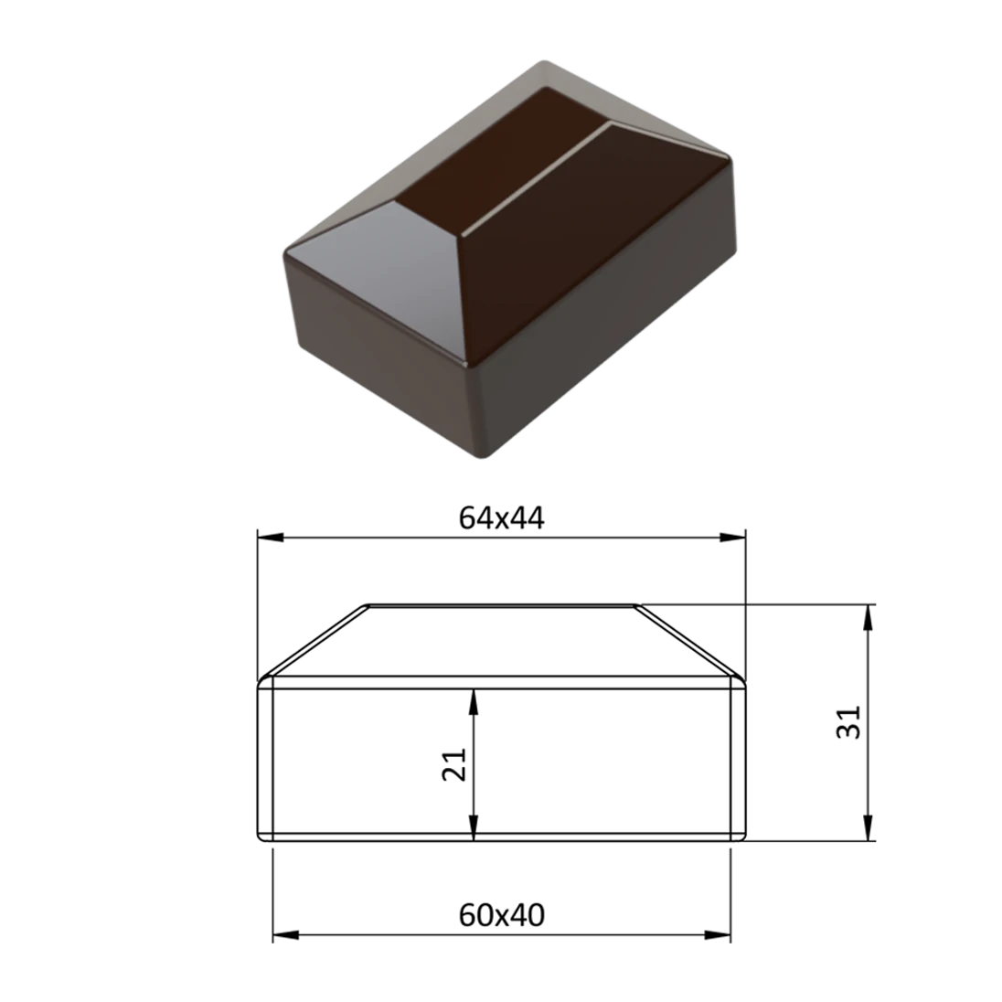 Vonkajšia krytka 40 x 60 mm, plastová PE, hnedá