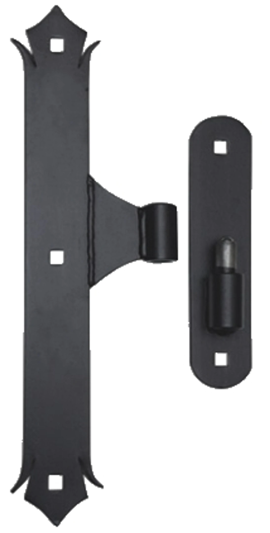 Zdobený pánt 400 x 50 x 5 mm, pre čap ø 27 mm, čierny lak