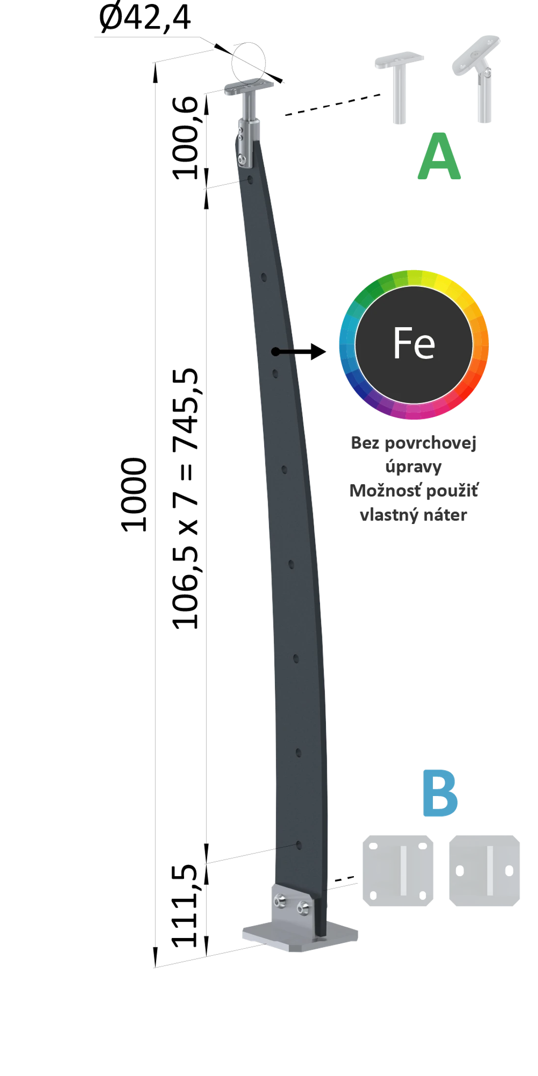 Kombinovaný Fe vypaľovaný stĺp, vrchné kotvenie, 8-dierový