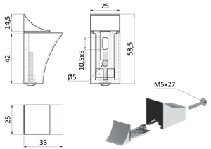 ZAMAK držiak pre sklenené police, sklo 3 - 20 mm, Al/Zn - slide 1