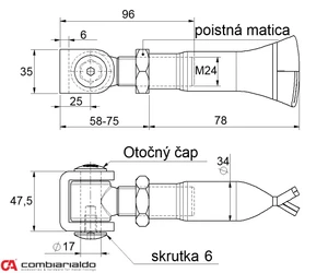Combi Arialdo závěs M24 na chemickou kotvu, otevíratelný 90°, nastavitelný 1D s kontramaticí, částečně pozinkovaný - slide 1