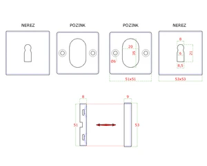 Štvorcová rozeta na dózickú vložku, brúsená AISI 304 - slide 1
