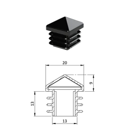 Krytka plastová so strieškou 20 x 20 mm, čierna