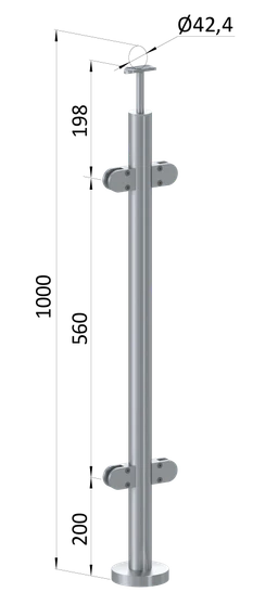 Nerezový stĺp, vrchné kotvenie, výplň: sklo, priechodný