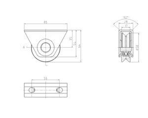 Vodící kladka ø 60mm s opěrou, V profil - slide 1