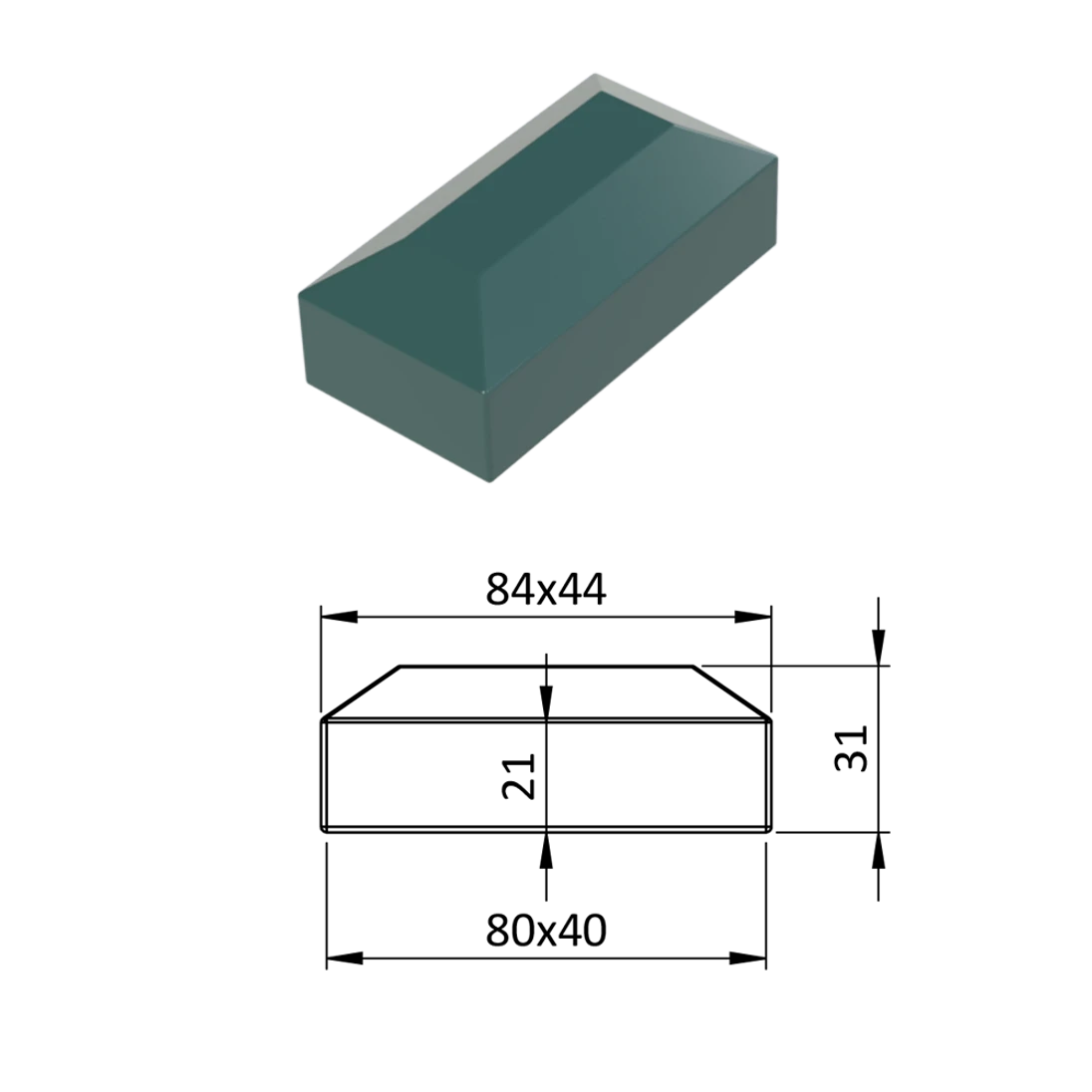 Vonkajšia krytka 40 x 80 mm, plastová PE, zelená