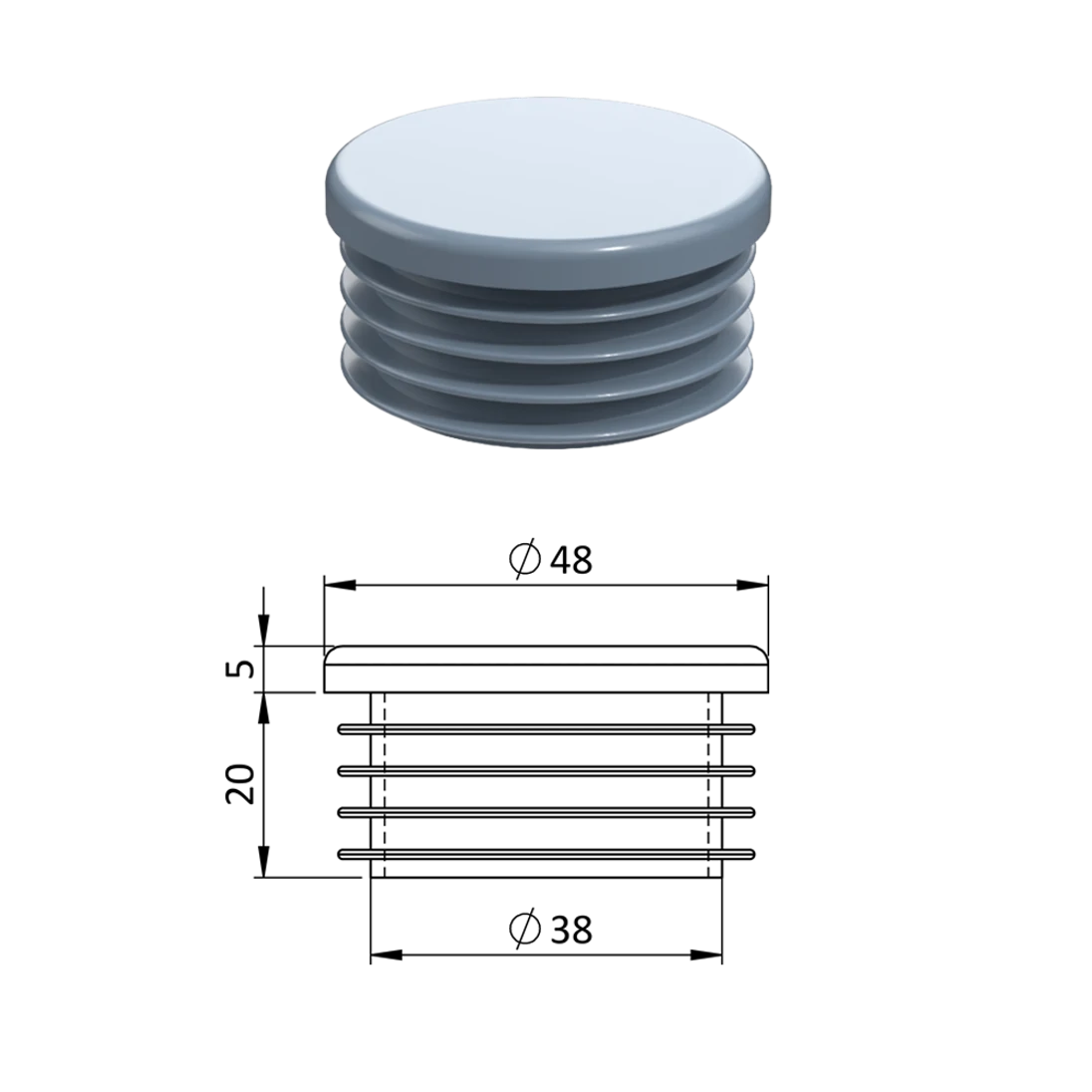 Vnitřní krytka kulatá ø 48 mm, plastová, šedá