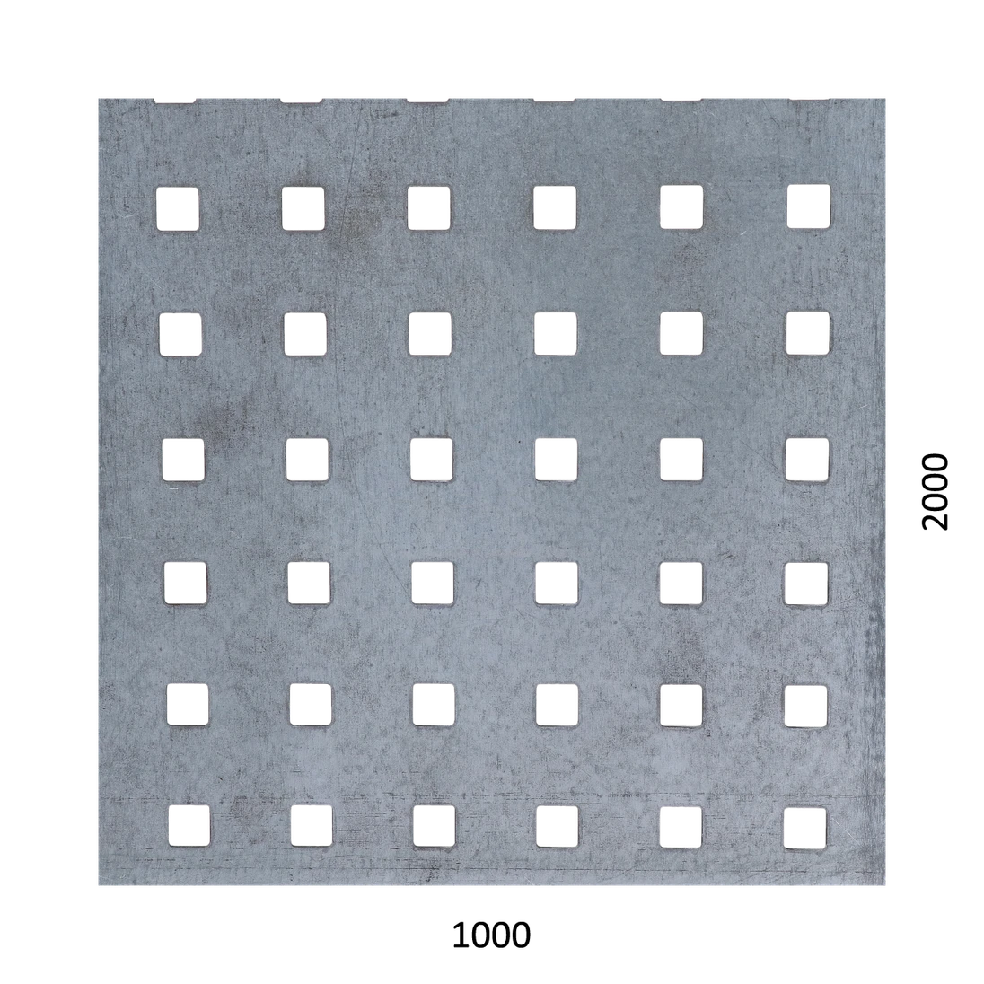 Dierovaný plech Zn t = 1,5 mm, otvor 10 x 10 mm rozteč 20 mm