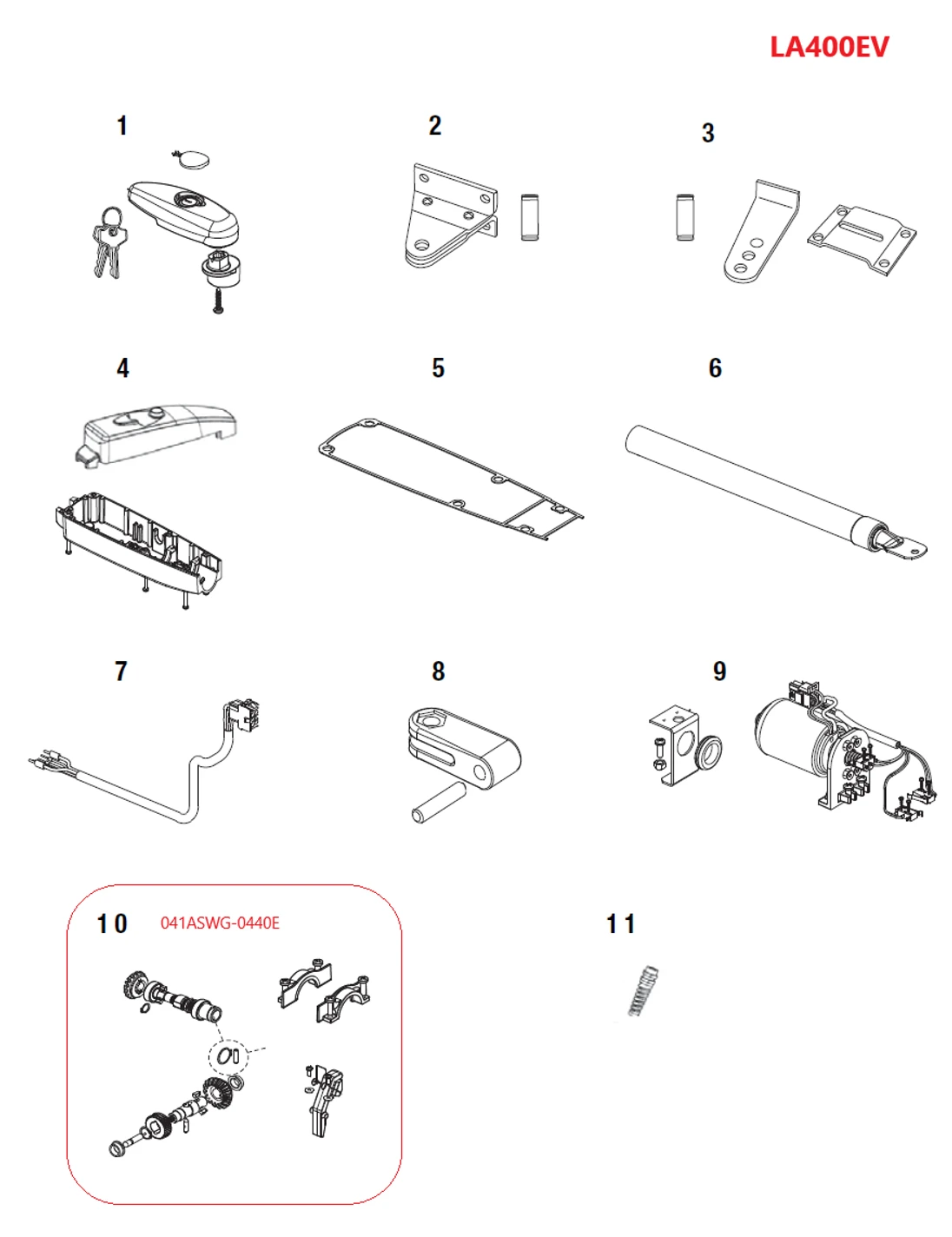 041ASWG-0440E výstupná hriadeľ, uvoľnovacia páčka, konzola