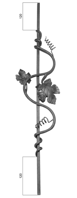 Tyč 12 x 12 mm, 900 x 210 mm s hroznovými listmi - slide 1