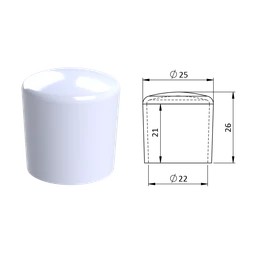 Vonkajšia krytka PVC ø 25 x 26 mm, otvor 22 x 21 mm, biela