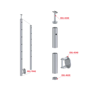 Nerezový sloup, boční kotvení, 6děrový koncový, pravý - slide 2