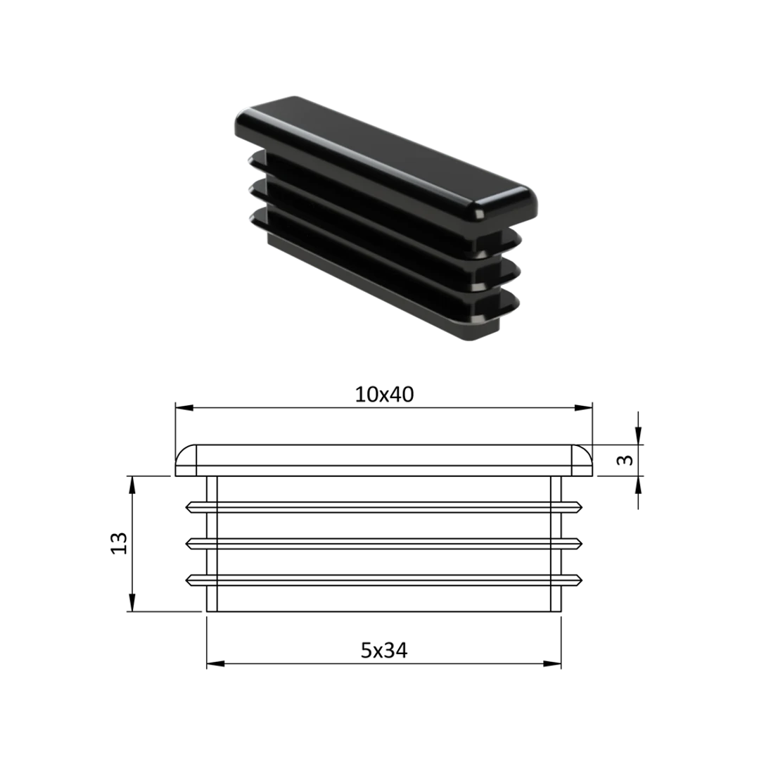 Krytka plastová 10 x 40 mm, čierna