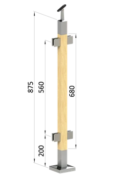 Drevený stĺp, vrchné kotvenie, výplň: sklo, priechodný