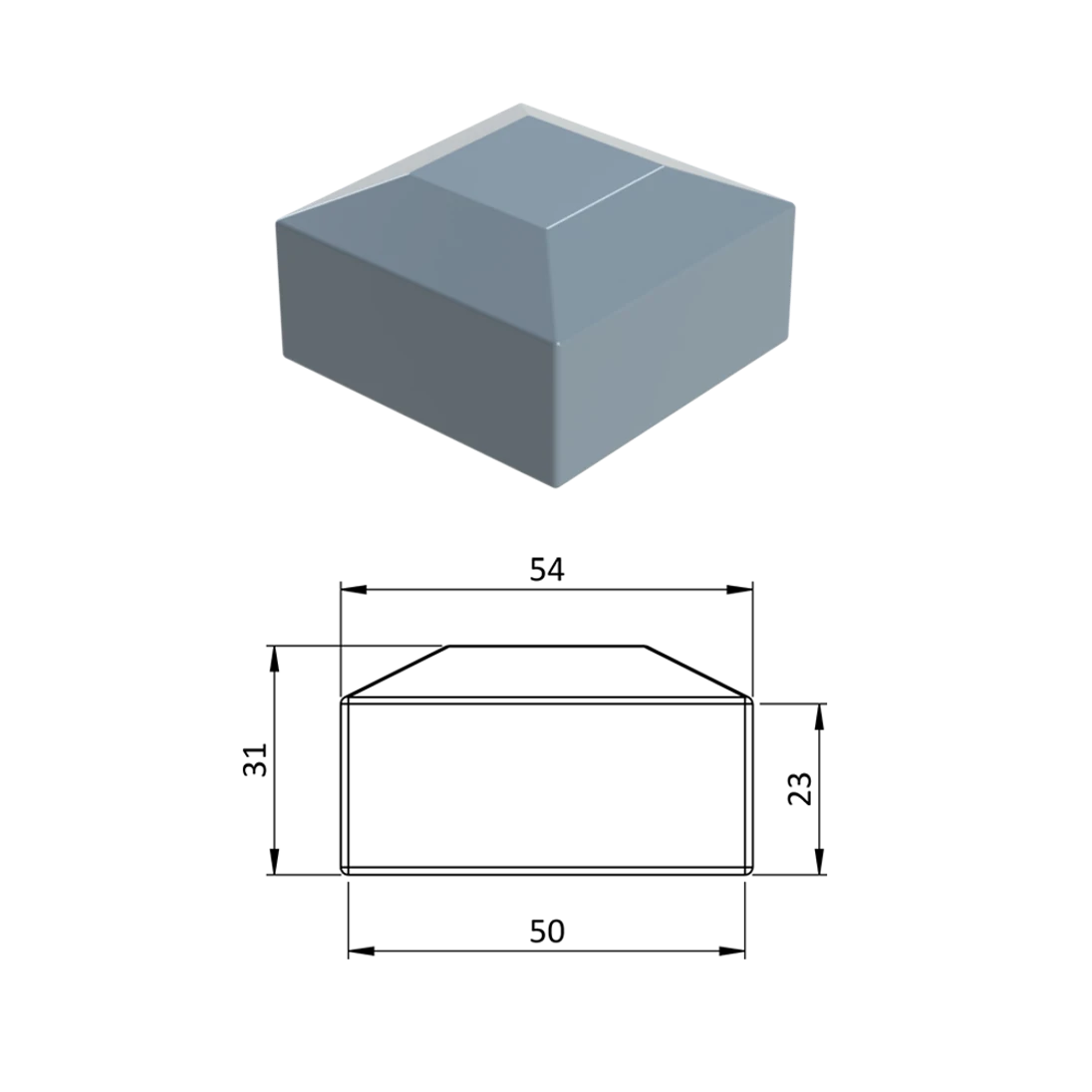 Vnější krytka 50 x 50 mm, plastová PE, šedá