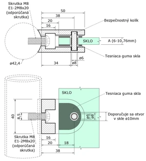 Svorka skla na trubku ø 42,4 mm, AISI 304, PVD - čierna - slide 3