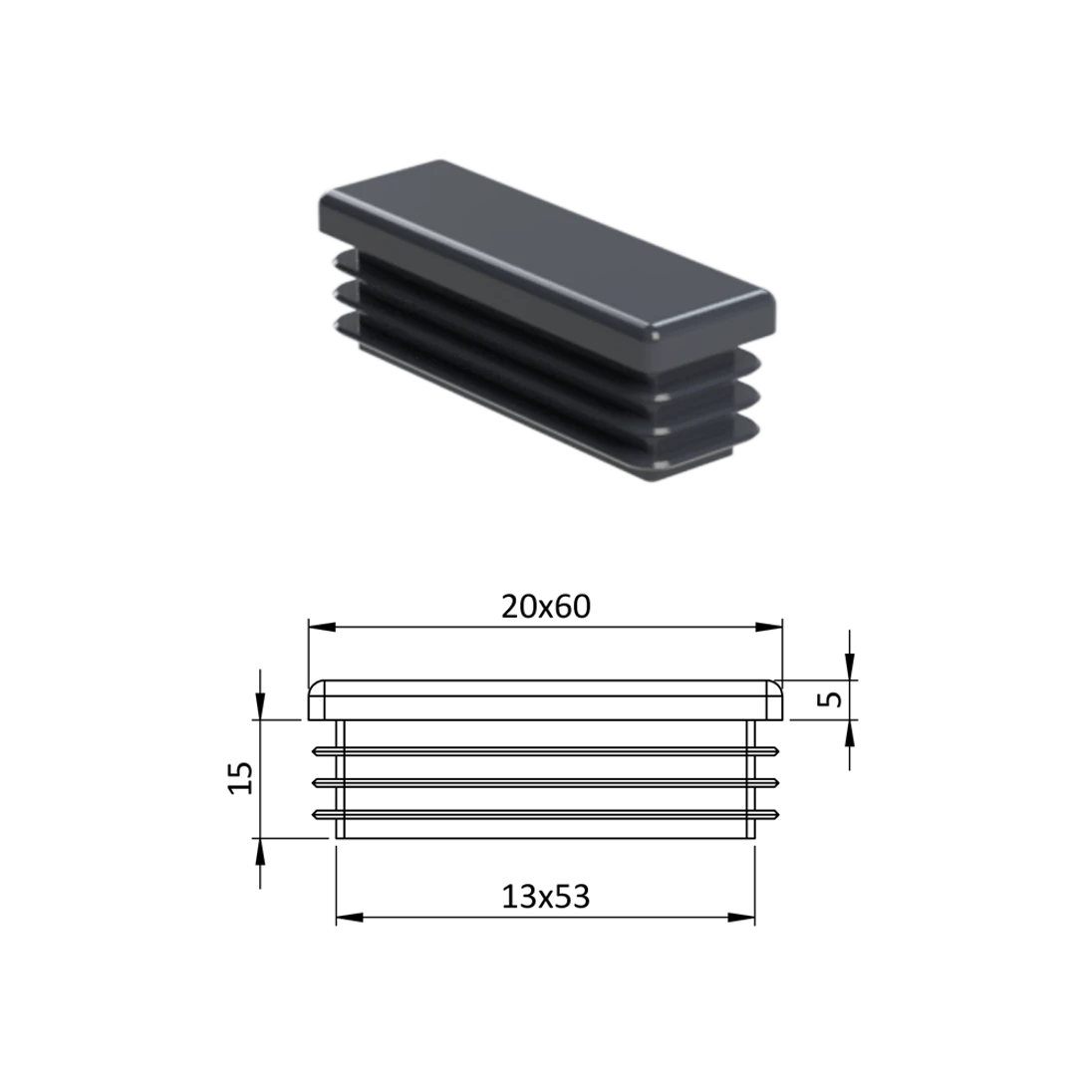 Krytka plastová 20 x 60 mm