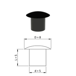 Vnútorná krytka guľatá ø 8 mm, otvor ø 5 mm, čierna, plast