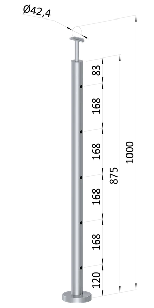 Nerezový stĺp, vrchné kotvenie, 5-dierový, koncový - slide 0