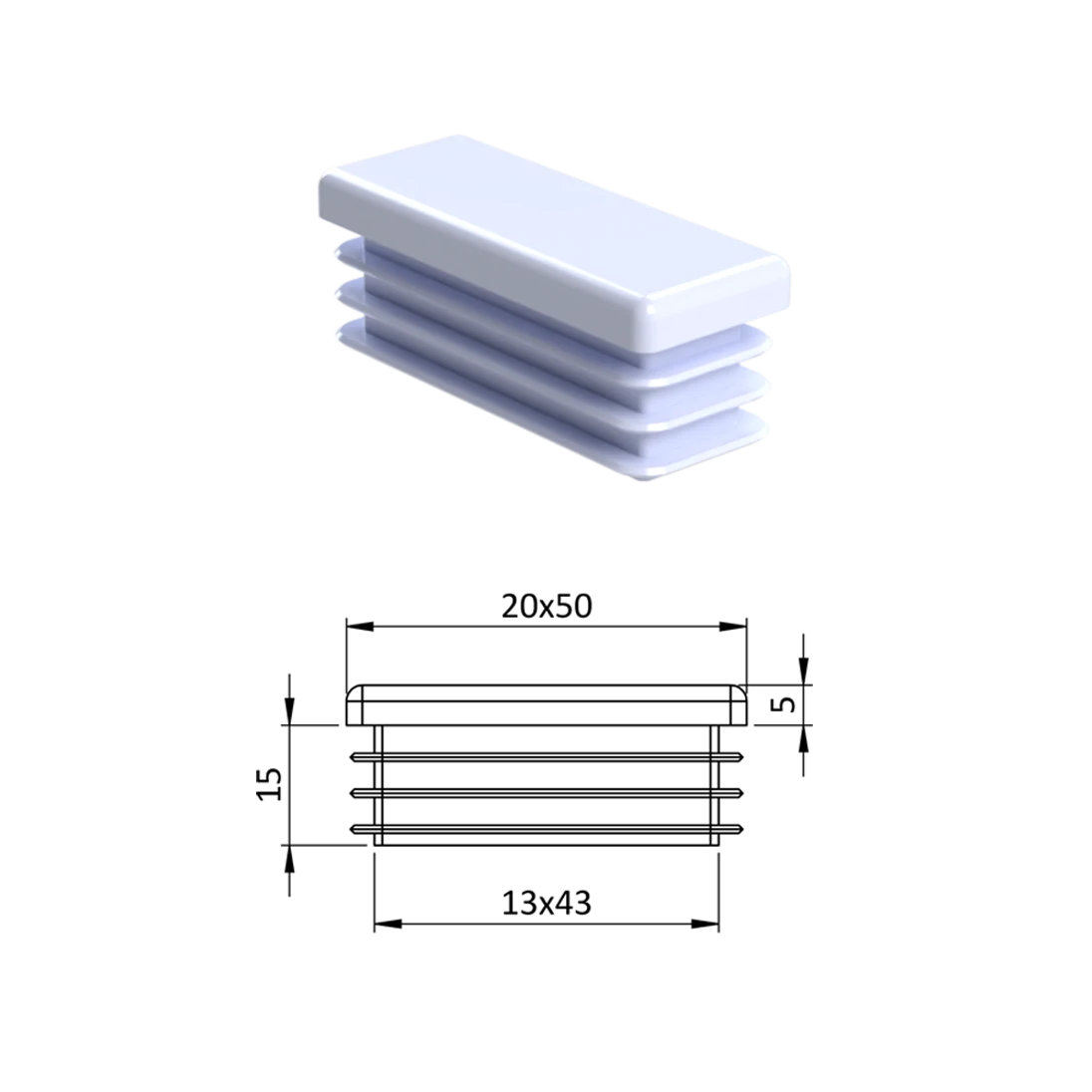 Krytka plastová 20 x 50 mm