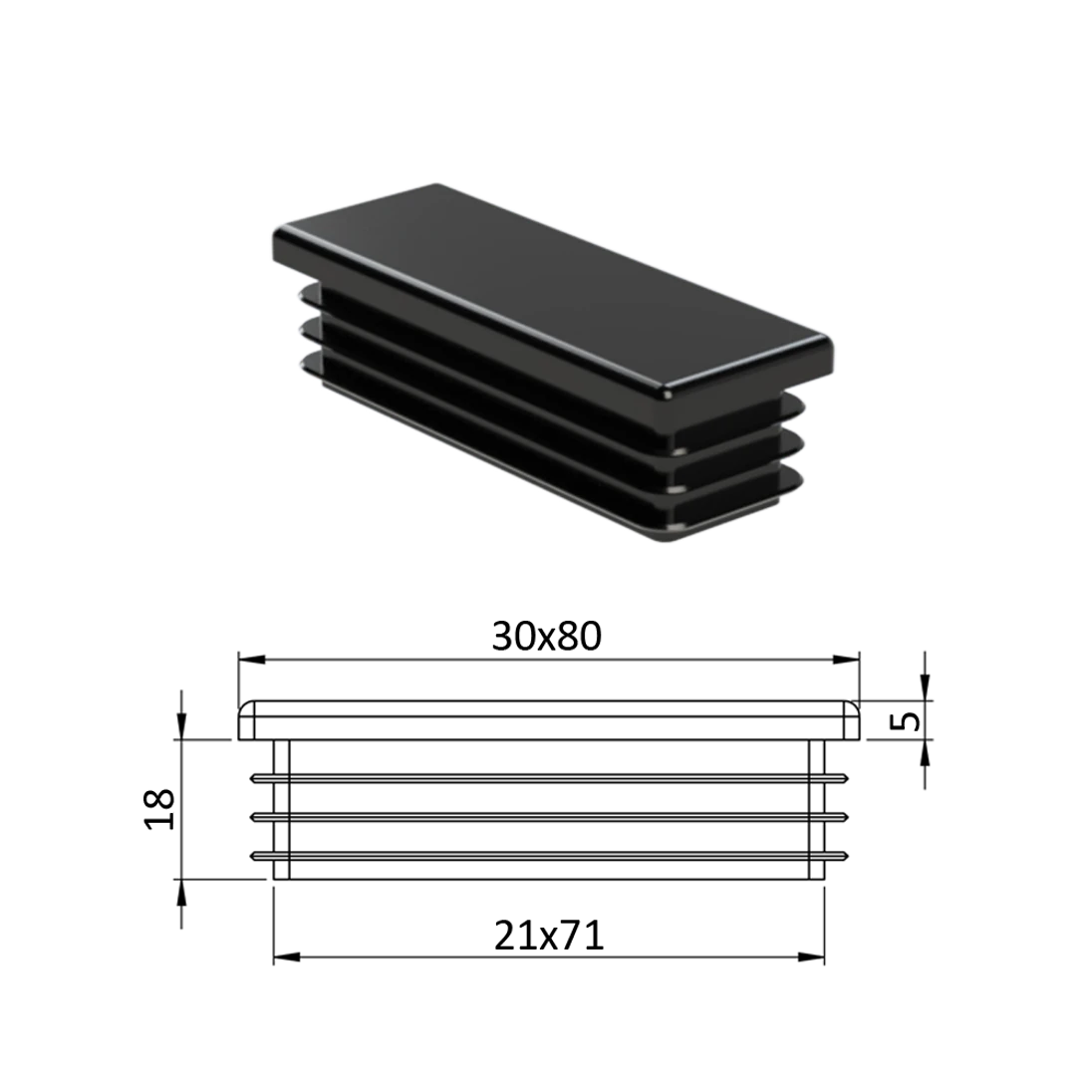 Krytka plastová 30 x 80 mm