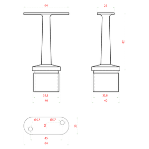 Držák madla pevný / plochý, broušená nerez AISI 304 - slide 1