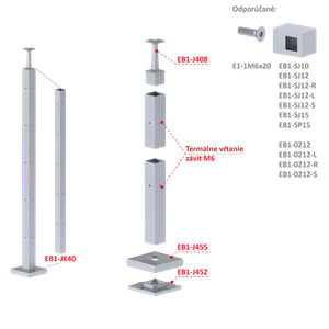 Nerezový stĺp, 5-radový M6,rohový 90° - slide 1