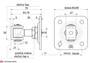 Záves M16 s platňou 80 x 80 mm, 90°, nastaviteľný 1D - slide 1