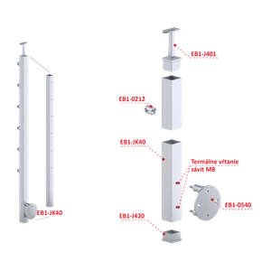 Nerezový stĺp, bočné kotvenie, 6-radový priechodný, vonkajší - slide 2
