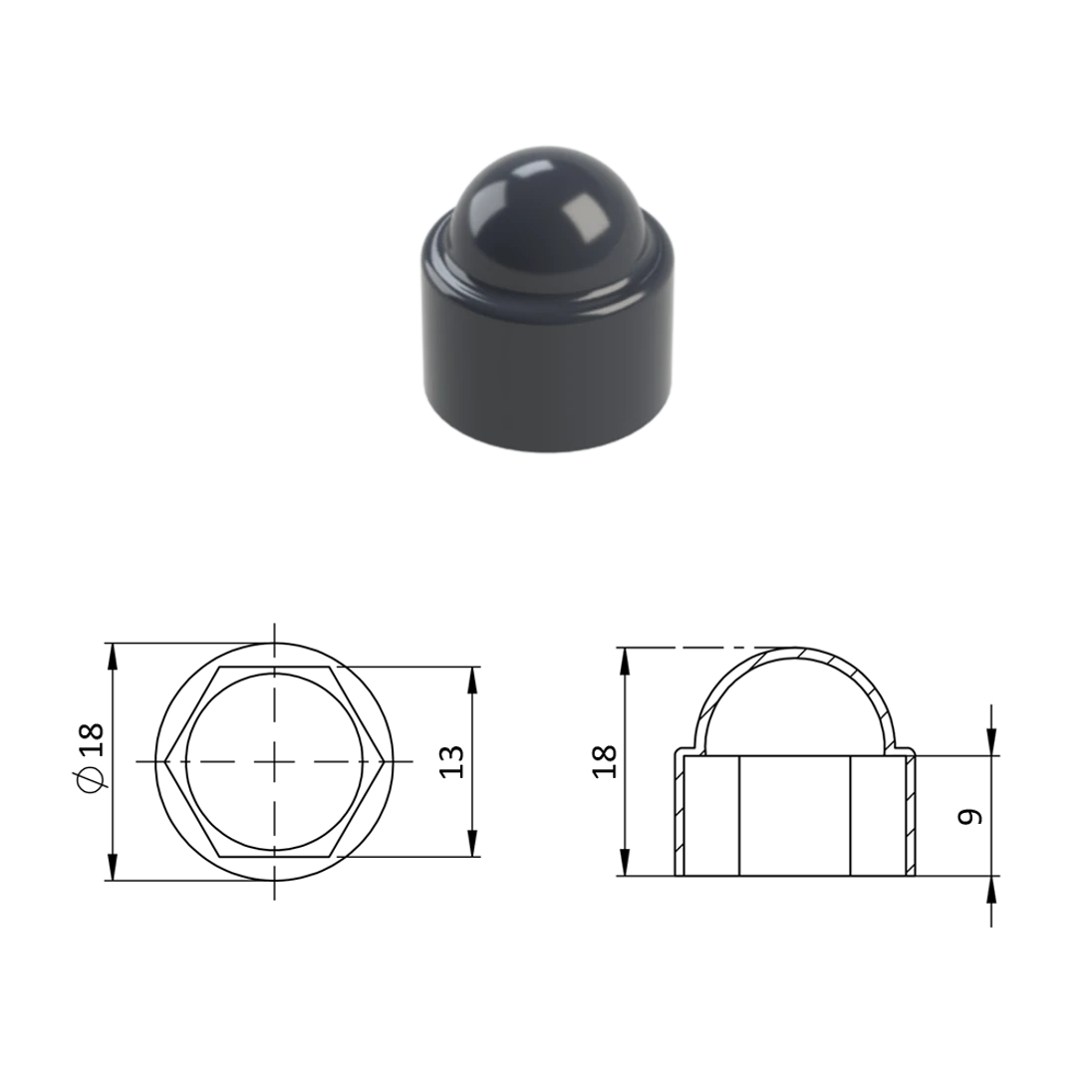 Krytka plastová na matice a skrutky M8, antracit