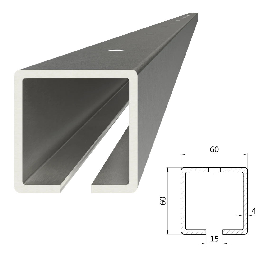 C profil 60 x 60 x 4 x 2000 mm s otvormi, pozinkovaný