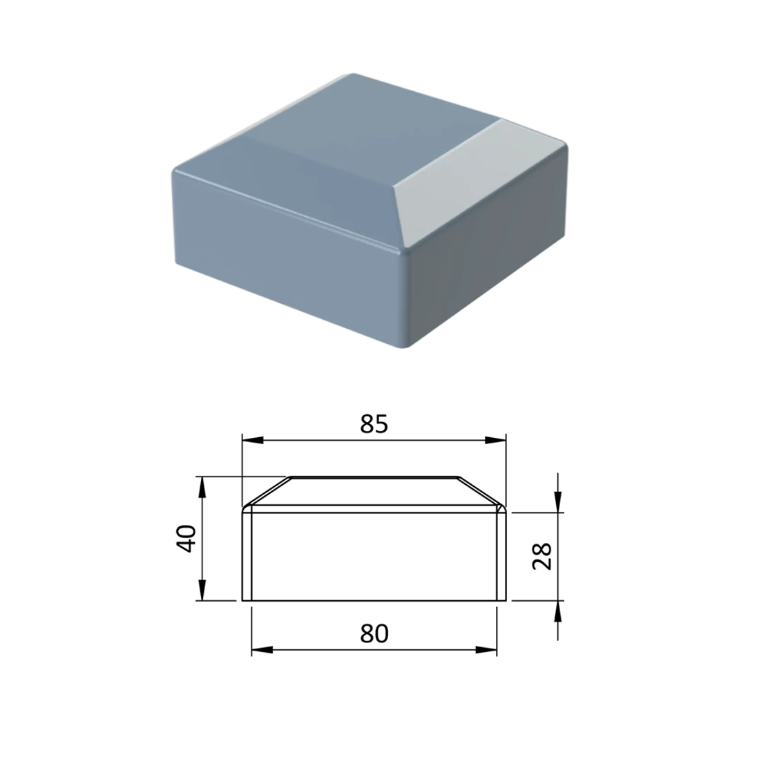 Vonkajšia krytka 80 x 80 mm, plastová PE, sivá