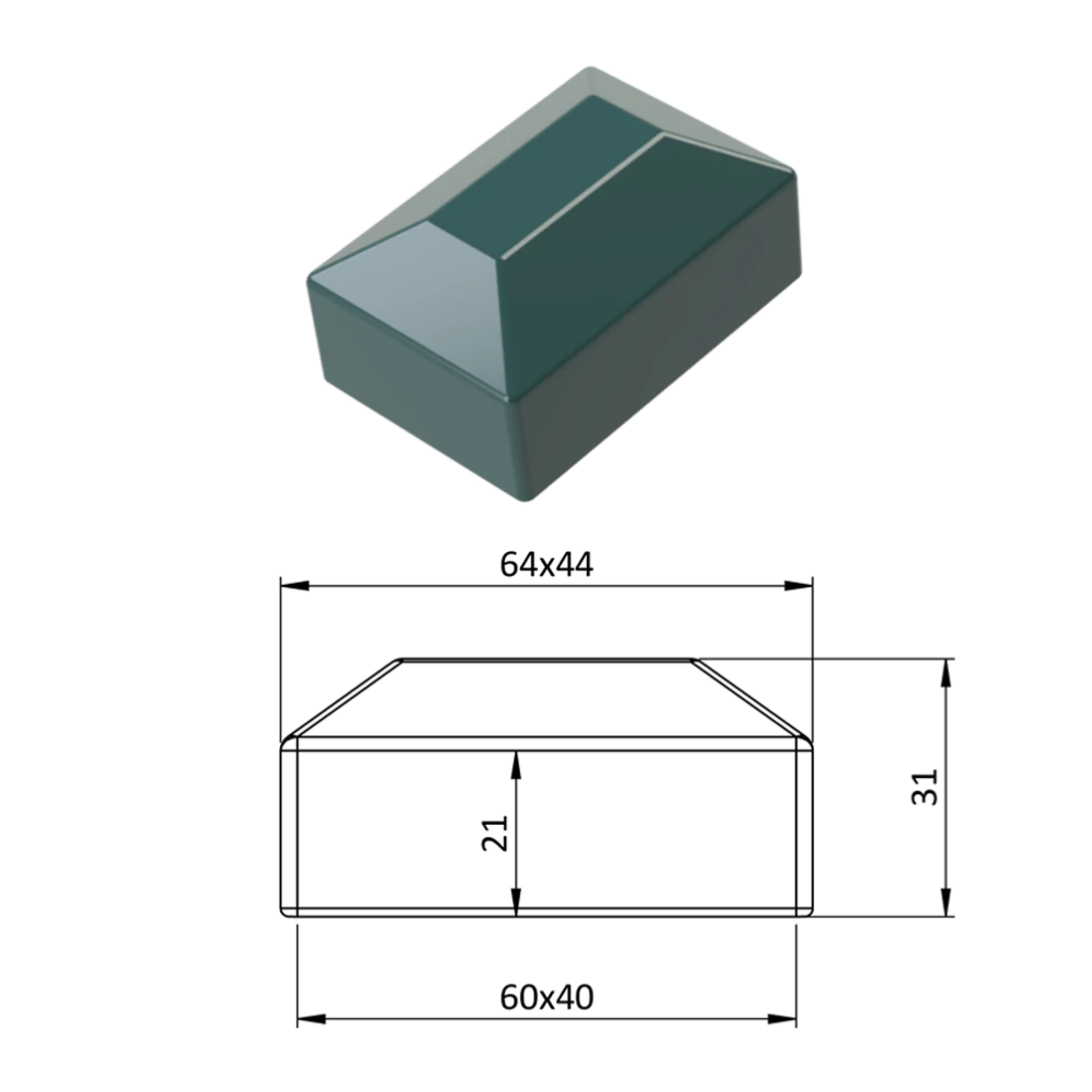 Vonkajšia krytka 40 x 60 mm, plastová PE, zelená