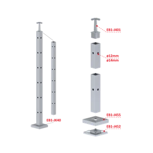 Nerezový stĺp, vrchné kotvenie, 6-dierový rohový - slide 2