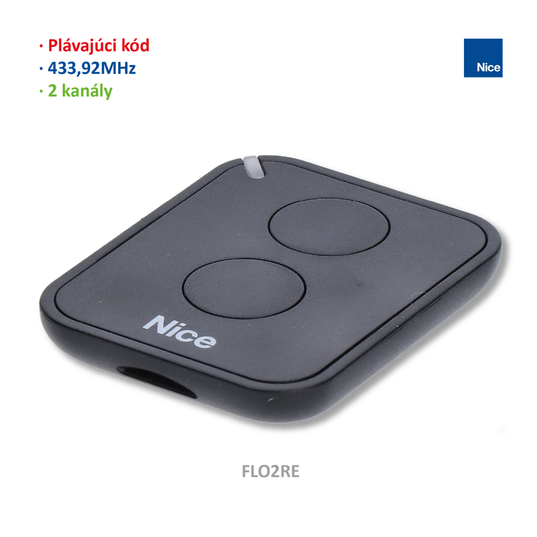 Vysielač 2-kanálový, 433 MHz, plávajúci kód, čierny