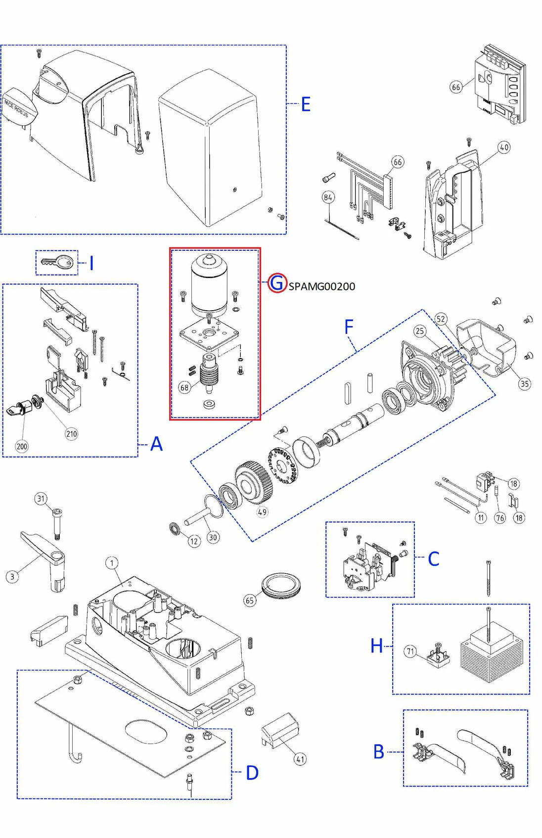 RBA01R01 kit SPAMG00200 motor pre RB400 s držiakom, slimákom