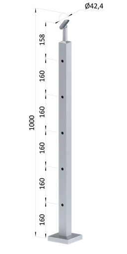 Nerezový stĺp, vrchné kotvenie, 5-dierový koncový