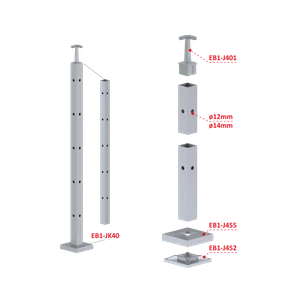 Nerezový sloup, vrchní kotvení, 5děrový rohový - slide 2