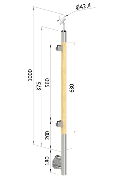 Drevený stĺp, bočné kotvenie, výplň: sklo, ľavý